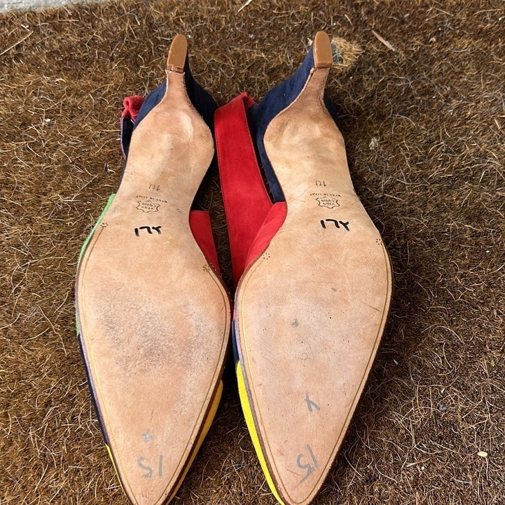 Donna Karen New York Vintage Colorblock Suede Slingback Heels 80's Retro Rare 10 - Picture 6 of 11